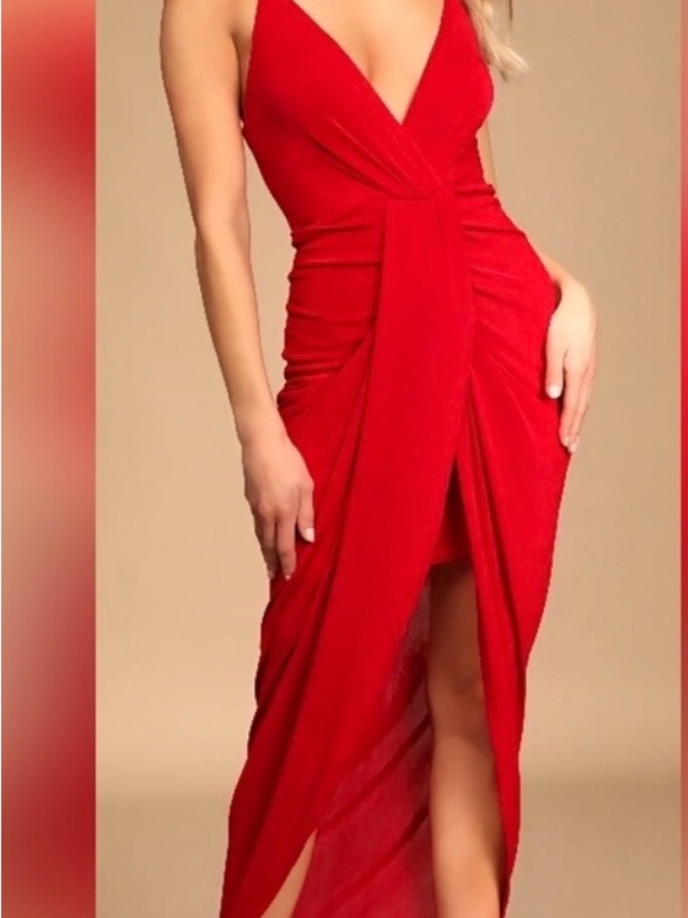 Mable red sleeveless draped midi dress